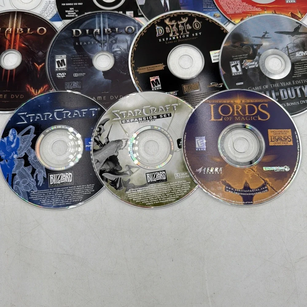PC Game Lot of 11 Discs Untested Diablo, StarCraft, Call Of Duty, Jeopardy, NBA